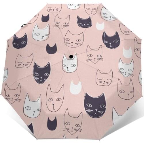 Sunny Umbrella Cute Graphical Cats Automatic folding portable men women umbrella Sunscreen rain Windproof beach parasol