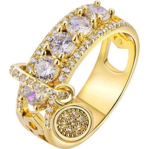 3 Colors Creative Zircon Disc Pendant Ring For Women Engagement Party Wedding Jewelry Accessories Size 5-12