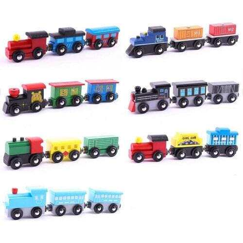 3Pcs/Set Magnetic Wooden Mini Train Carriage Model Tabletop Ornaments Educational Cognition Kids Toy Gift