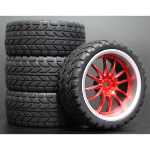 4pcs 1/10 RC Soft Rubber Touring Tire Tyre Wheel Rim