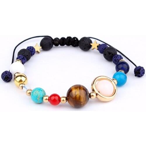 6 Styles Universe Galaxy the Eight Planets Solar System Guardian Star Lava Stone Beads Bracelet Bangle for Women & Men Gift