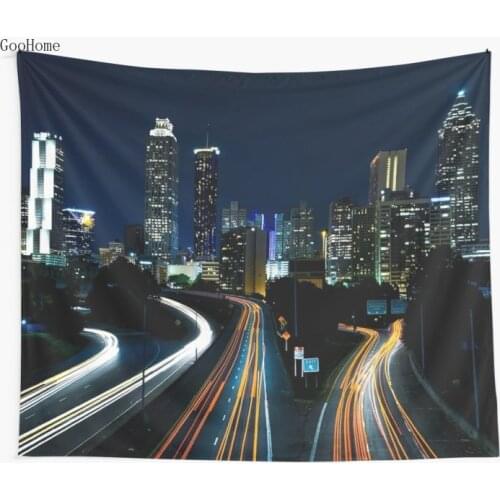 Atlanta City Skyline (Night) Wall Tapestry Cover Beach Towel Throw Blanket Picnic Yoga Mat Home Decoration