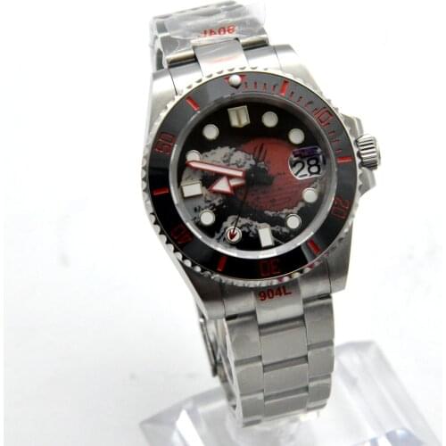 Kanagawa Surfing NH35A movement sterile mens automatic mechanical watch stainless steel strap blue ceramic ring hair 27