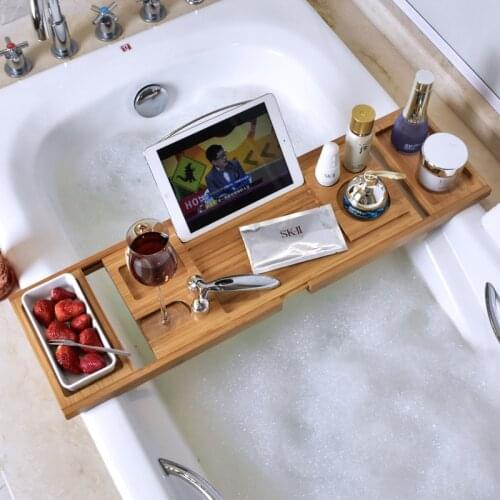 Bamboo Bathtub Shelf Bathroom Rack Shower Sundries Shelf Bath Storage Shelf