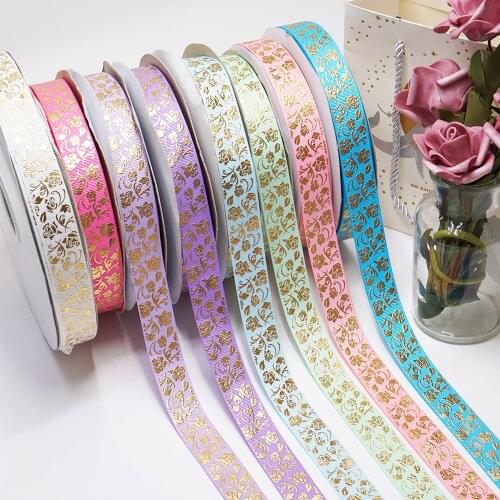 Free Shipping 50 Yards 22mm Foil Ribbon Rose Printed Grosgrain Tape I4101391