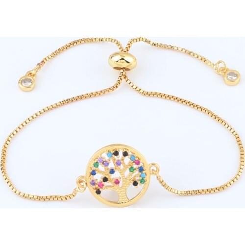 Fashion Handmade Tree of Life Beads Bracelet Copper Zircon Paved Adjustable Rope Box Chain Bracelet Lucky Jewelry Braided Gift