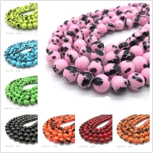 Wholesale 6mm 8mm 10mmm color spotted glass round loose beads for bracelet earrings Charm Necklace Beads DIY Jewelry Making