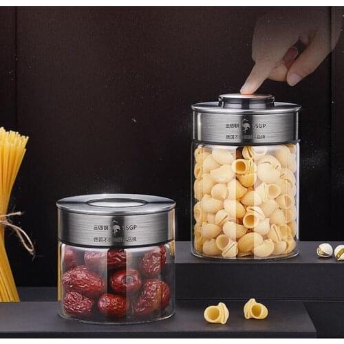 Household Automatic Keying Seal Pot Grain Storage Tank Snacks Tea Coffee Beans Storage Can Transparent Glass Food Jars