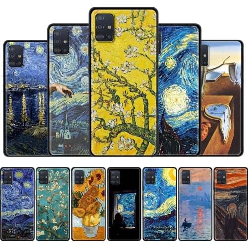For Samsung Galaxy A51 A71 A21s A31 A12 A41 M31 M51 Phone Case A52 A32 A11 M30s A42 A01 Black Soft Cover Van Gogh Art Aesthetics