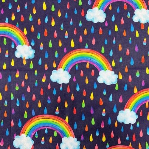 Colorfu rainbow raindrop clouds 100% Cotton Printed Cloth Sewing Quilting Fabrics for Patchwork Needlework DIY Handmade Material
