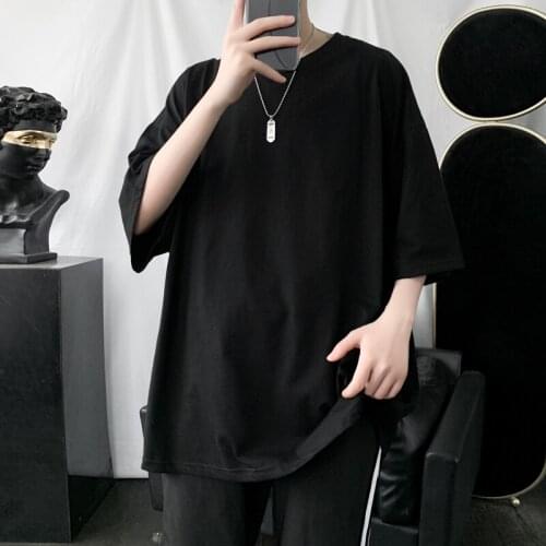 New summer solid color round neck short sleeve T-shirt Mens loose fashion casual base shirt