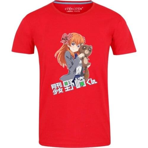 High-Q Anime Monthly Girls' Nozaki-kun Cotton T-Shirt Tee O-Neck Casual Nozaki Umetarou Sakura Chiyo Red T-Shirt Tee Tshirt