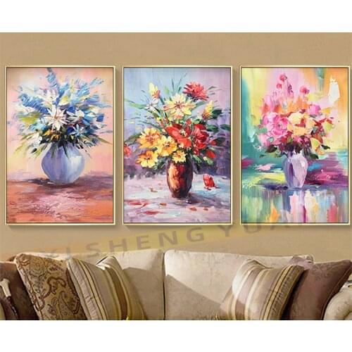 100% hand-painted oil painting high quality home decor painting flower pictures big size colorful paintings Frameless Pictures