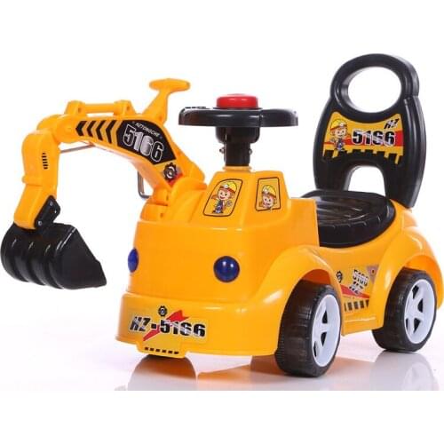 Cool Baby Scooter New Excavator Four-wheel Driving Baby Walker Music Light Kids Scooter