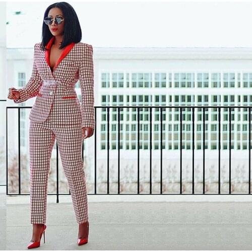 Fashionable Two Pieces Outfit Prom Dresses Slim Fit Womens Suits Shawl Lapel Formal Party Pants Jacket without Belt