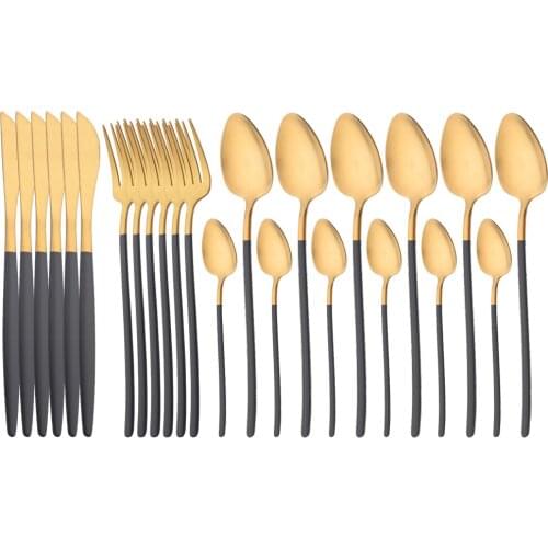 Dinnerware Set 24Pcs Matte Gold 304 Stainless Steel Knife Fork Tea Spoon Cutlery Set Kitchen Silverware Flatware Tableware Set