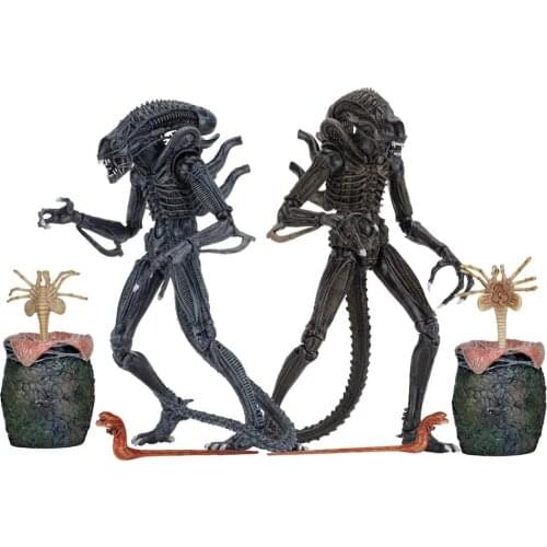 NECA Alien Figure Alien Warrior 1986 Edition Alien + Worm Egg Set Blue Brown Action Figures Dolls Toy Gifts 18cm