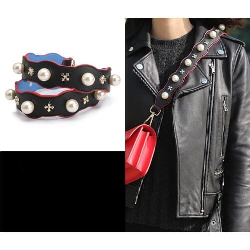 2018 Strap You Split Leather Shoulder Strap With Pearl Women Bag Accessory Famous Brand Bag Strap Ladies Ladies Long Strap