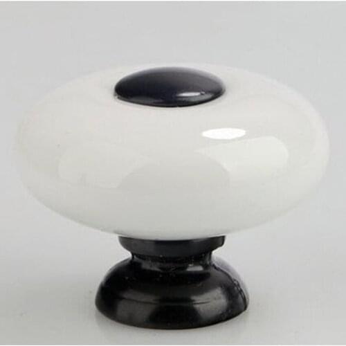 32mm modern simple white black drawer tv cabinet shoe cabinet knobs pulls white ceramic kitchen cabinet cupboard door handles