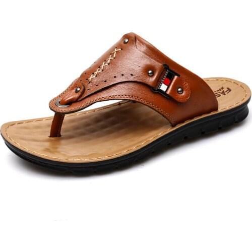 Brand Mens Flip Flops Genuine Leather Luxury Slippers Beach Casual Sandals Summer For Men Fashion Shoes New