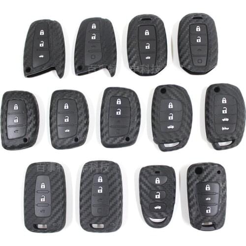 Carbon Fiber Silicone Car Key Cover Case For Hyundai I10 I20 I30 IX35 IX25 Solaris Elantra Accent For Kia Ceed K2 K5 Sportage