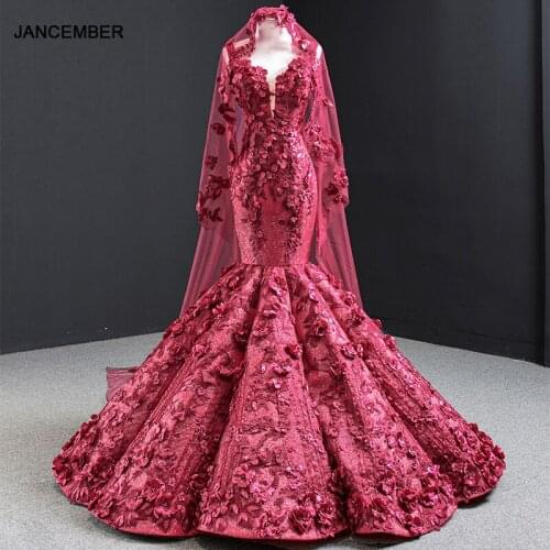 J67110 Jancember Mermaid Formal Dress Halter Sleeveless Pearls Lace Applique lace up back lace long veil New Robe Dubai Soiree
