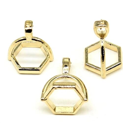 10pcs KC Gold Color 13x16mm Pendant Clip Clasp Bail Beads Fit Hexagonal Column Quartz Natural Stone Pendants For Jewelry Making
