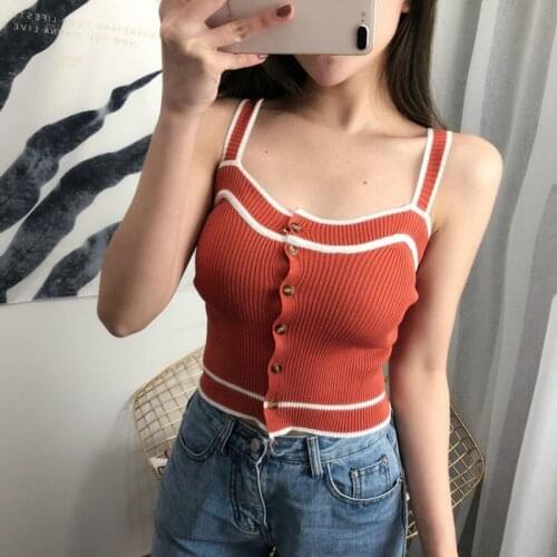 Women Camisole Sleeveless T shirts Summer Slim Sexy Knitting Tank Tops Female Knitted Tops
