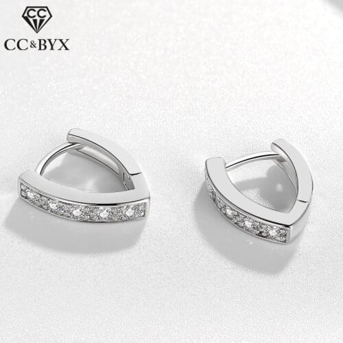 925 Silver Clip Earrings For Women Simple Cubic Zirconia V Shape Creative Bridal Wedding Symmetrical Earrings Brincos CCE644