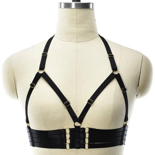 Women Open Chest Harness Bra Elastic Adjustable Goth Sexy Lingerie Accessories Black Hollow Bondage Body Cage Harness Belt