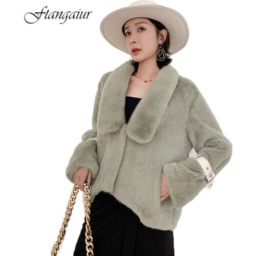 Ftangaiur 2020 Winter Clothes Women Imported Purple standard Velvet Mink Fur Coat Slim Medium Natural Real Mink Fur Coats