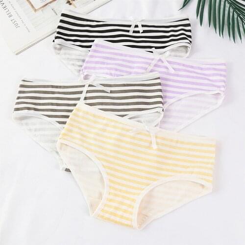 1PC Womens Underwear Sexy Bow Briefs Low Waist Striped Breathable Cotton Girls