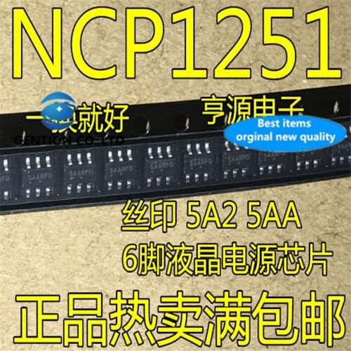 10Pcs NCP1251ASN65T1G NCP1251 Silkscreen 5A2 5AA LCD power chip in stock 100% new and original