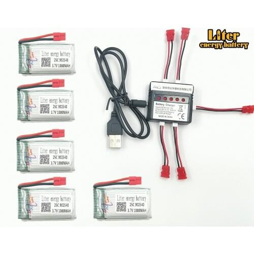 3.7V 1000mAh 902540 25c LiPo Battery for SYMA X5hw x5hc RC Drone Quadcopter + AC 5in1 Charger Spare Parts Set