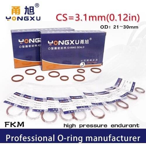5PCS/lot Brown FKM fluororubber O-rings Seals CS3.1mm OD21/22/23/24/25/26/27/28/29/30*3.1mm O Ring Seal Gasket Rings Washer