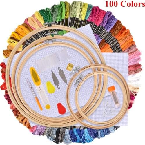 50/100 Color Skeins Embroidery Floss Cross Stitch Thread Bamboo Hoop Kit DIY Knitting Sewing Accessories Handcraft Needlework