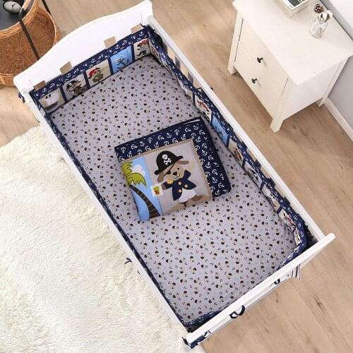 7PCS Cot Protector Toddler Infant baby bedding set ,cotton crib bedding set ,infant nursery (4bumper+duvet+bed cover+bed skirt)