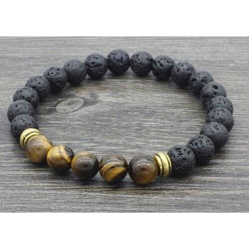 8mm hj32 elastic adjusted black volcanic lava Bracelet Stone bead essential oils diffuser agate turquoise yellow Tigerey
