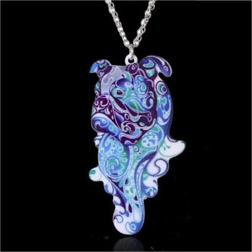 Acrylic coloured drawing Pug necklace