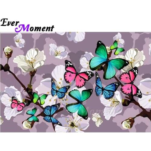 Ever Moment Diamond Painting Full Square Drill Picture Of Rhinestone Flower Butterfly 5D DIY Diamond Embroidery Decor ASF1456