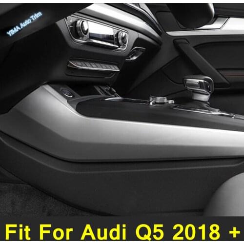 Auto Styling Transmission Shift Gear Panel / Armrest Box Button / Cup Cover Trim For Audi Q5 2018 - 2021 Matte / Carbon Fiber