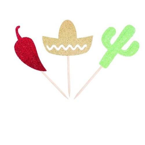 Glitter Mexican Fiesta Cinco de Mayo Sombrero cupcake toppers wedding birthday party decoration doughnuts food treat fruit picks