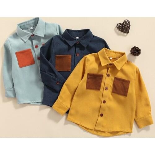 2-7Y Toddler Kids Baby Boy Long Sleeve Turn Down Collar Pocket Shirt Blouses Fashion Children Spring Autumn Clothes