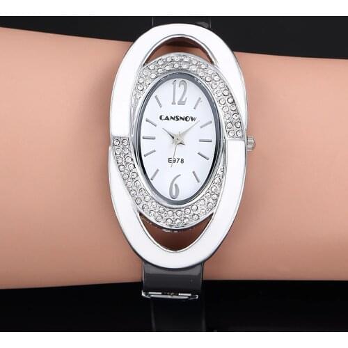 Creative Watch Women Oval Dial Rhinestone Quartz Bangle Clock Full Steel Analog Quartz Saats Hot Relogio Feminino