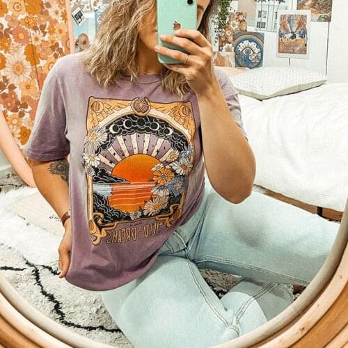 Sunrise Pattern Print Loose Woman Tshirts Short Sleeve O Neck Casual T Shirt Women Clothing Streetwear 2021 Summer Harajuku Tops