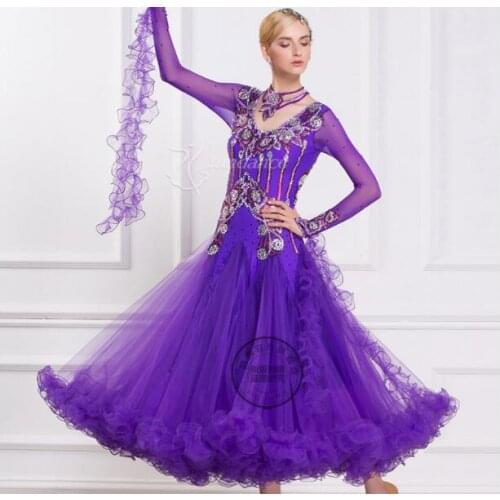 Customized purple ballroom dance dress adults women ballroom waltz dresses standard dance dresses standard dance dr