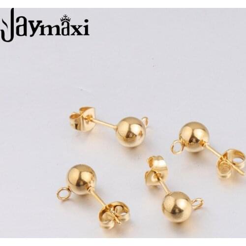 Jaymaxi 6mm Balls Earrings Hanger DIY Stainless Steel Ear Pin Accessories Gold Color Jewelry Needle 20Pairs/lot