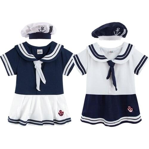 Baby Girls Sailor Romper Dress Infant Halloween Cosplay Costume Toddler Navy Fancy Outfit Girl Party Clothing Set with Hat