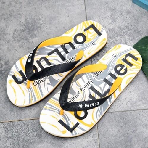 Summer All-Match Flip-Flops Mens Fashion Casual Letter Sandals Trend Youth Outer Wear Home Dual-Use Non-Slip Beach Slippers