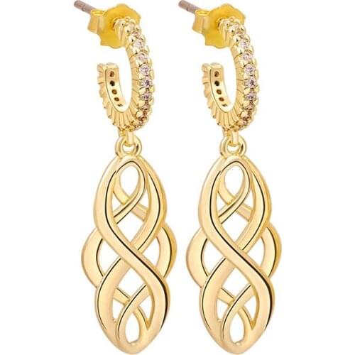 Copper Celtic Trinity Knot Dangle C Shape Dangle Earrings Infinity Symbol Cubic Zirconia Stud Earrings For Women Party Jewelry